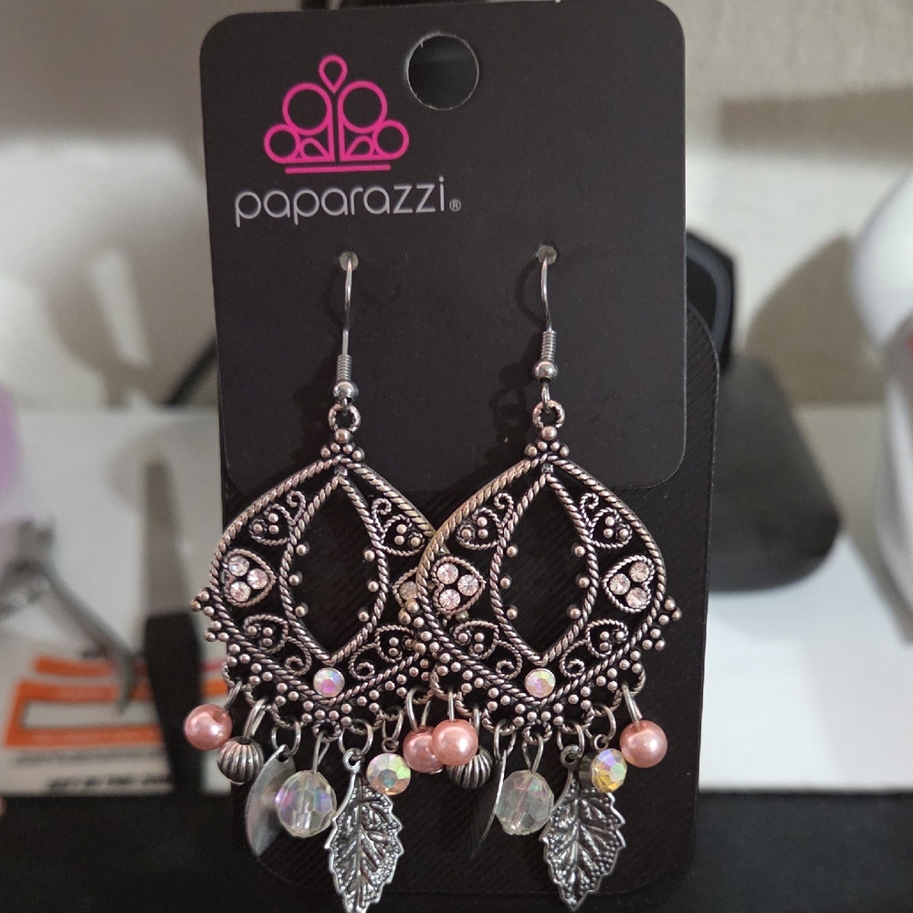 Paparazzi Silver and Pink Leaf Dangle Earrings*ONLY BUNDLED*